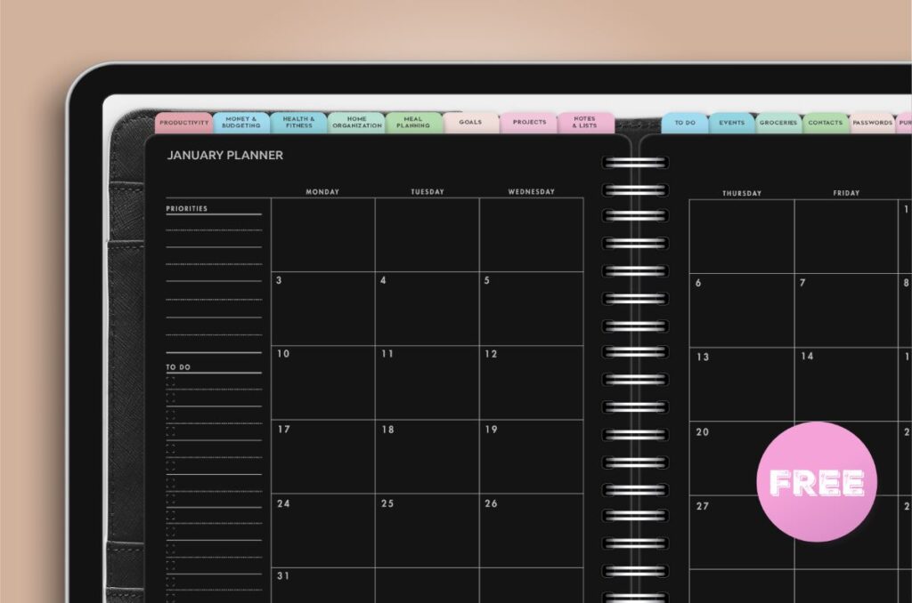 Free Black Digital Planner Calendar