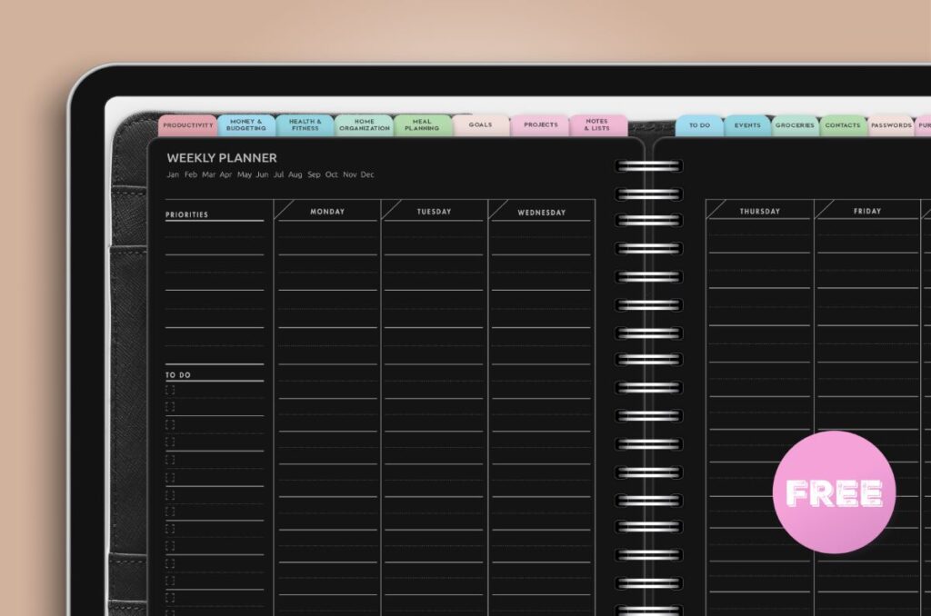 Free Black Digital Weekly Planner