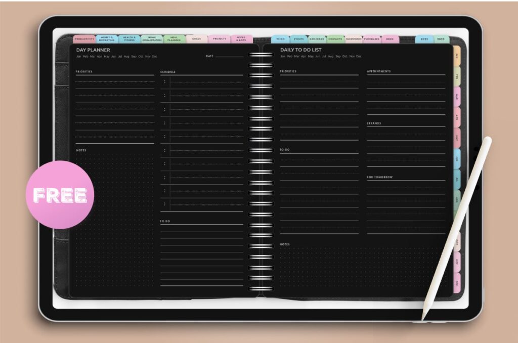 Free Black Digital Planner Templates