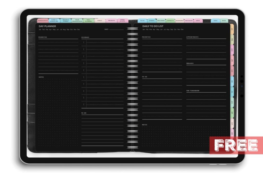 Free Black Digital Planner for iPad