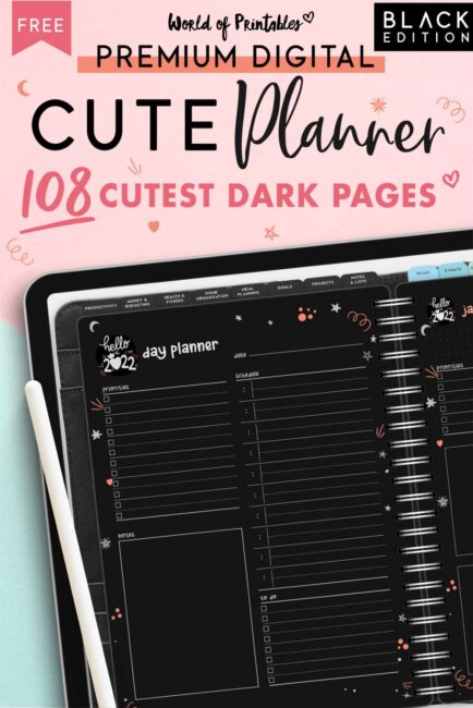 Free Digital Planner for iPad GoodNotes Download Cute Dark Black Page Paper