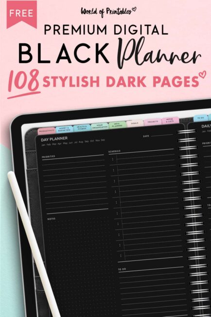 Free Digital Planner for iPad GoodNotes Download Dark Black Page