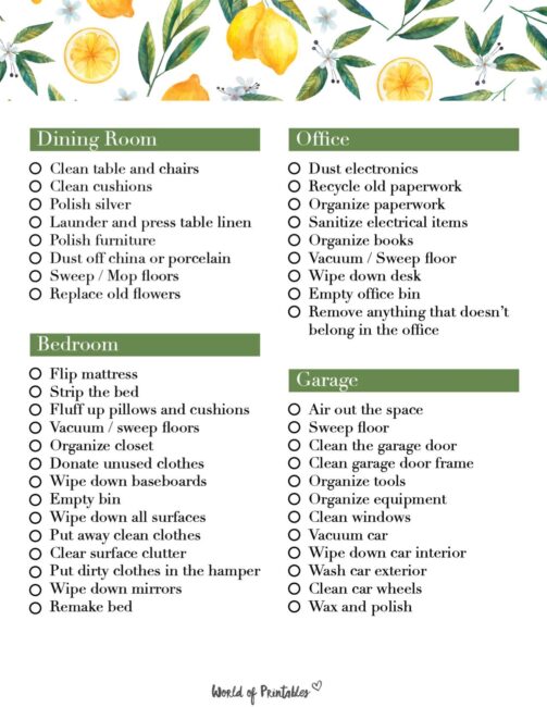 Free Spring Cleaning Checklist Page 2