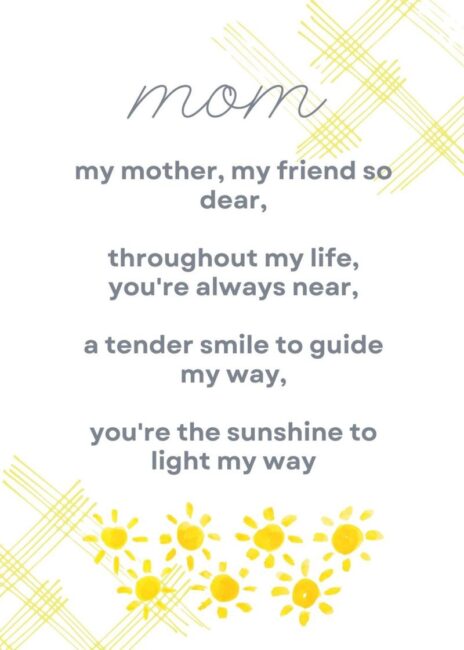 Printable Mothers Day Card Poem