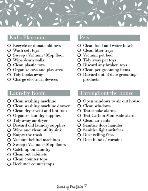 Spring Cleaning Checklist Printable Page 3