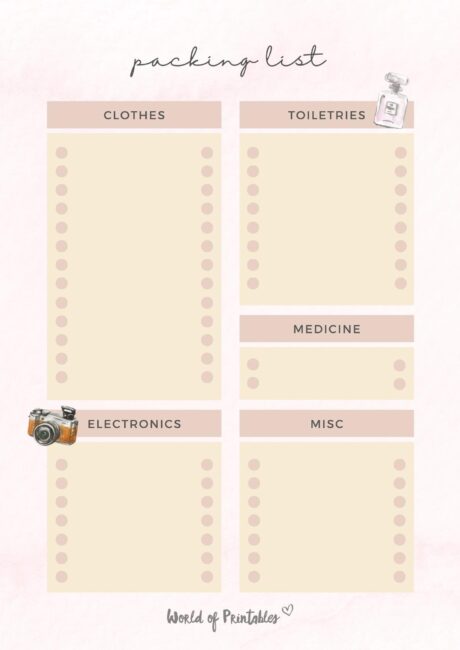 Vacation Planner Packing List