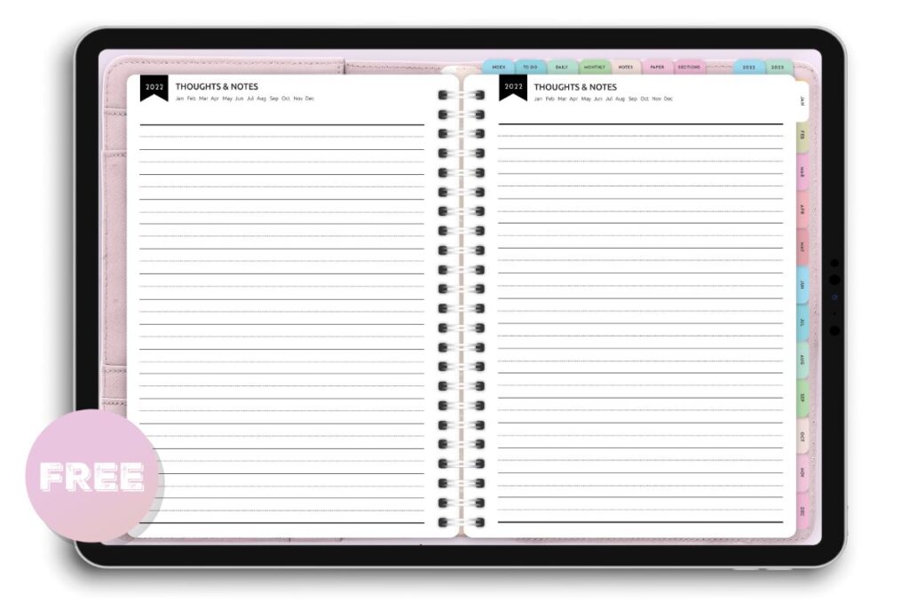 digital monthly planner notes page