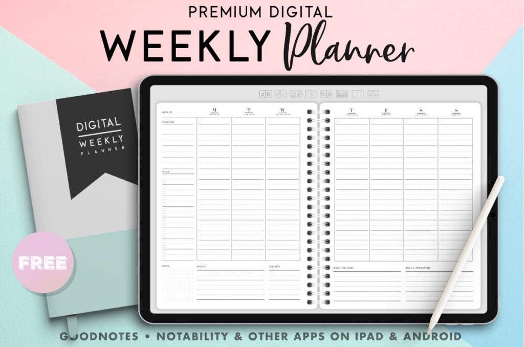 Weekly Spread Digital Planner Stickers FREE GoodNotes File