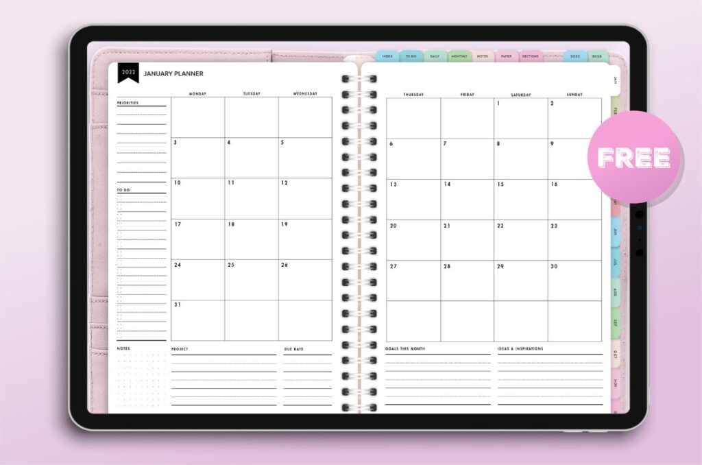 free goodnotes monthly planner