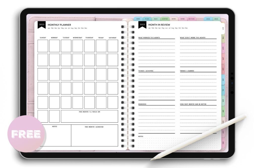 goodnotes monthly planner free