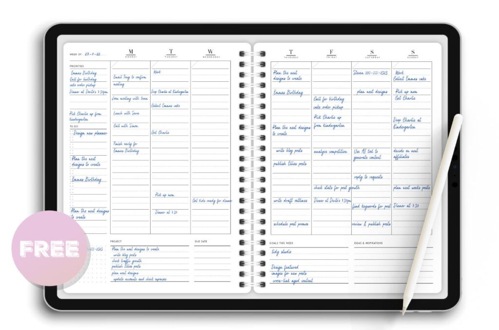 goodnotes weekly planner template free