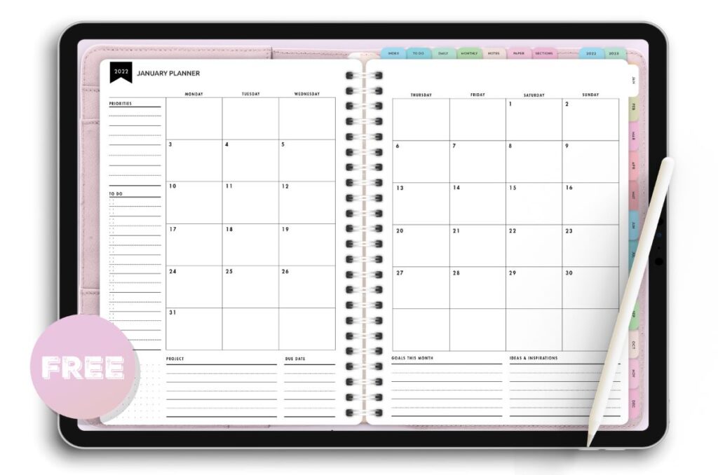 monthly planner goodnotes free