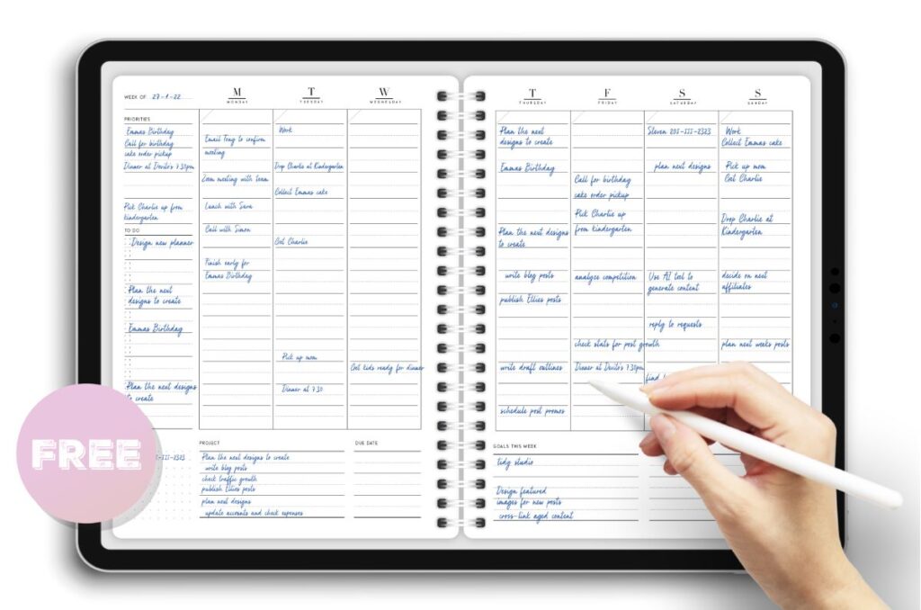 notability weekly planner template free