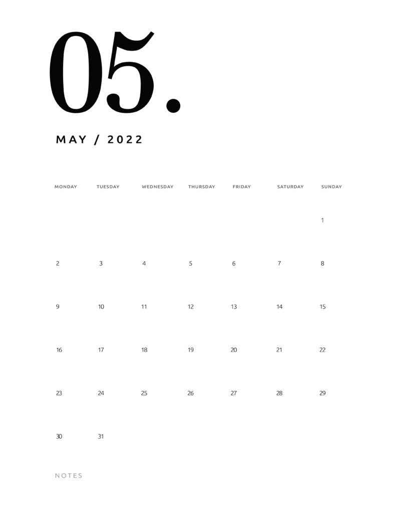 printable calendar 2022 - may