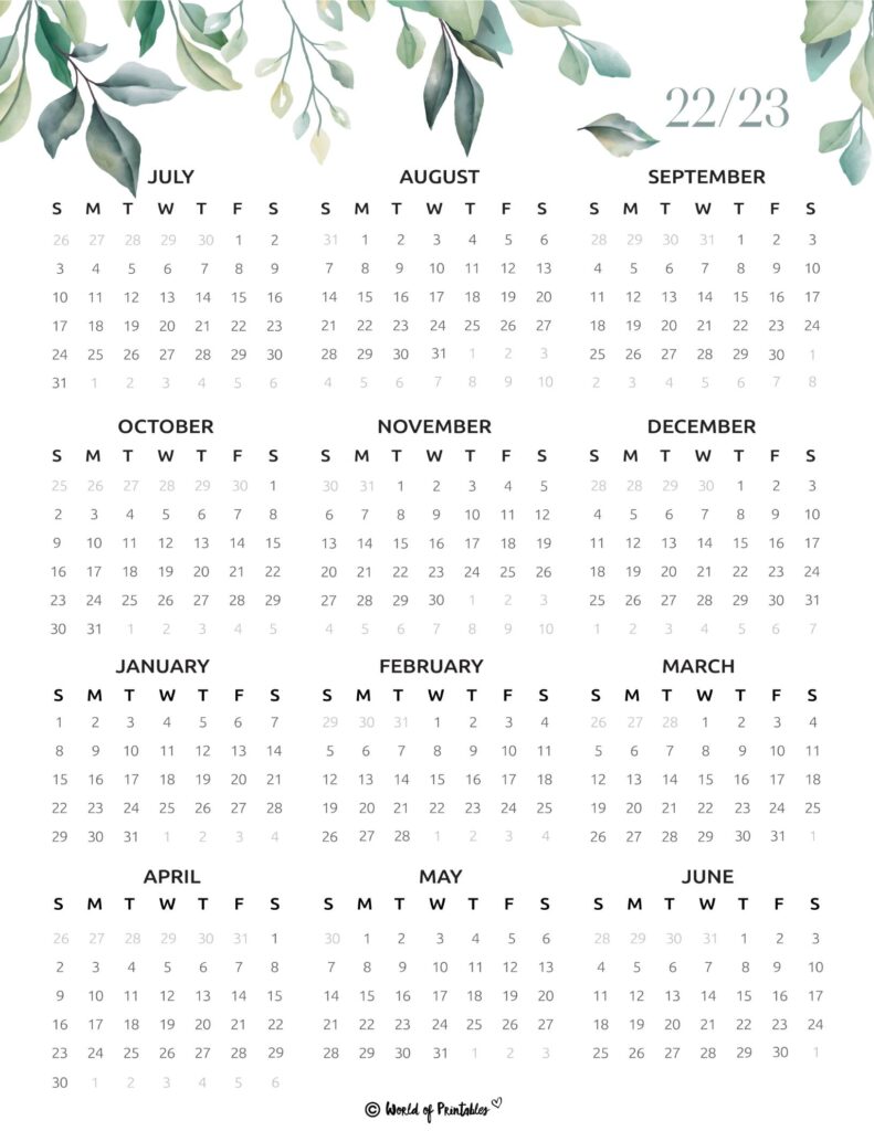 2022 2023 Calendar School Floral