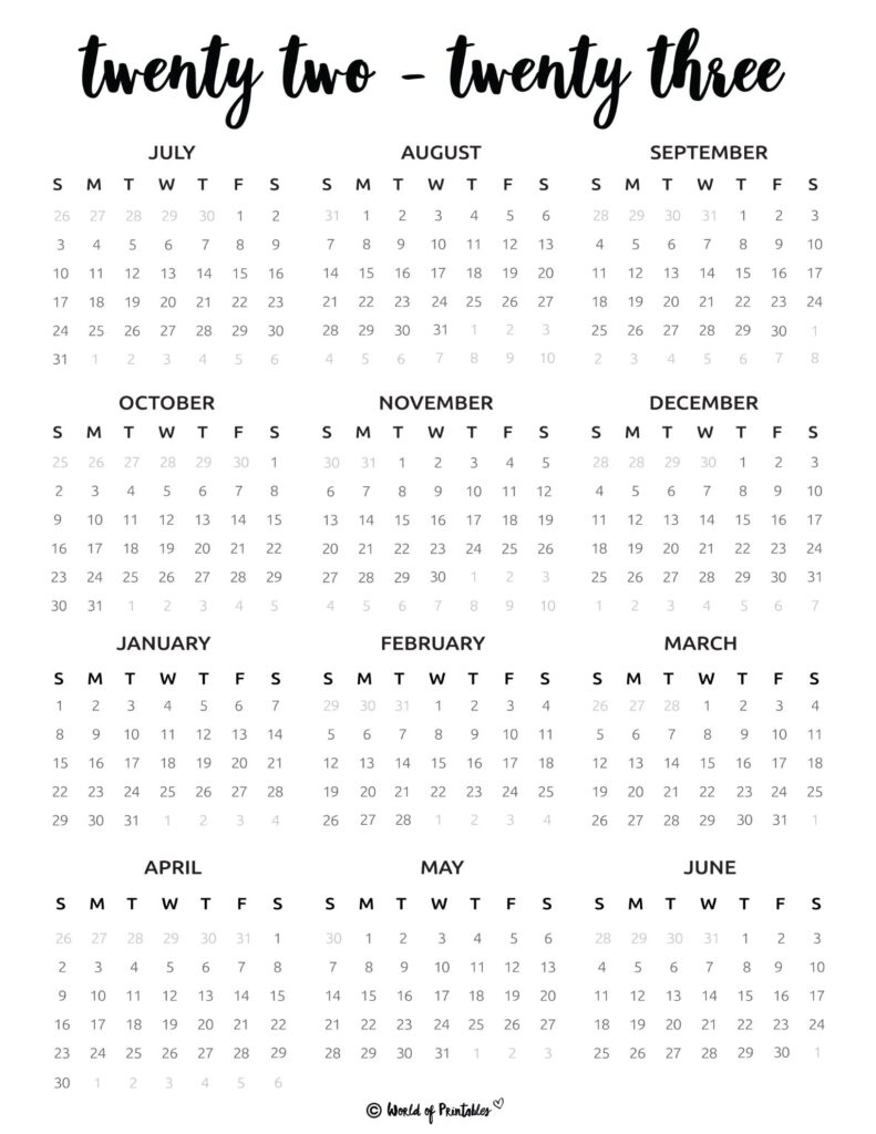 2022 2023 One Page School Calendar