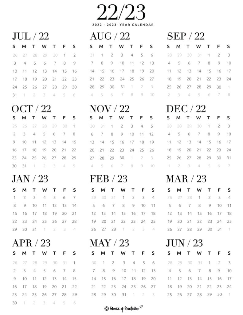 2022 2023 Printable School Calendar