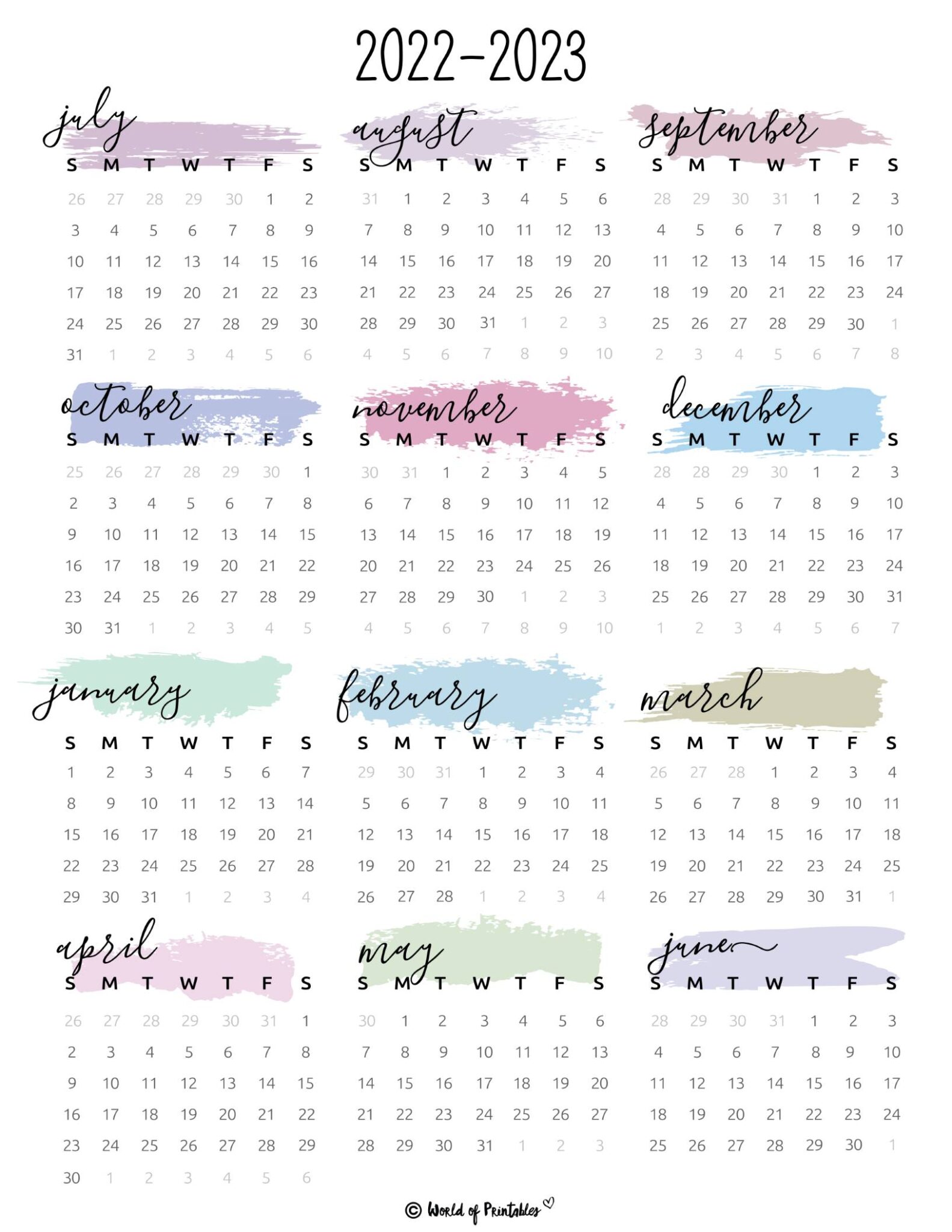 2022 2023 Calendar Free Printables - World of Printables