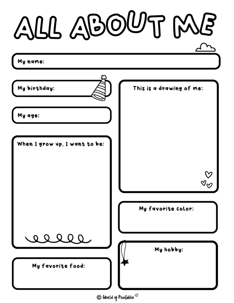 All About Me Worksheets - World of Printables