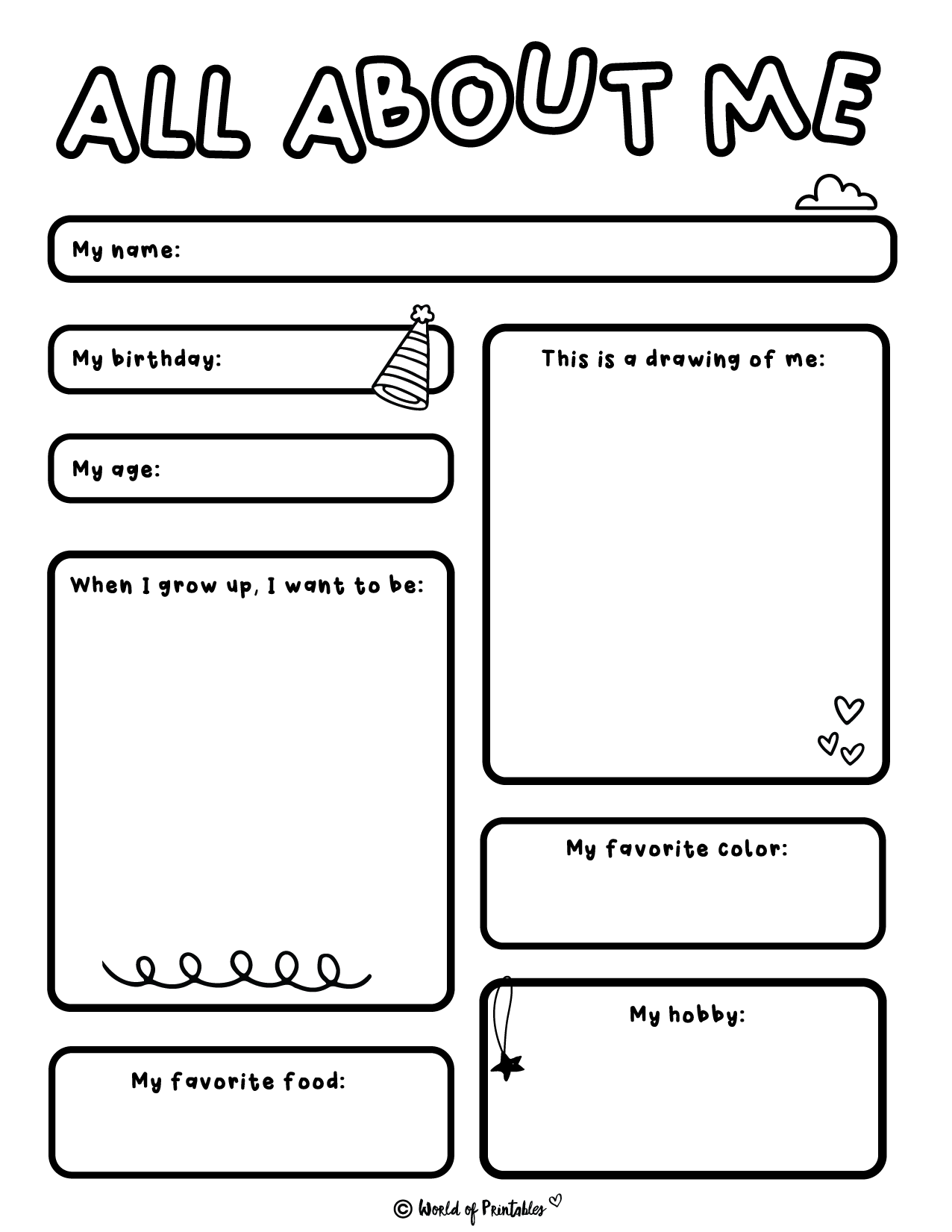 All About Me Worksheets World Of Printables