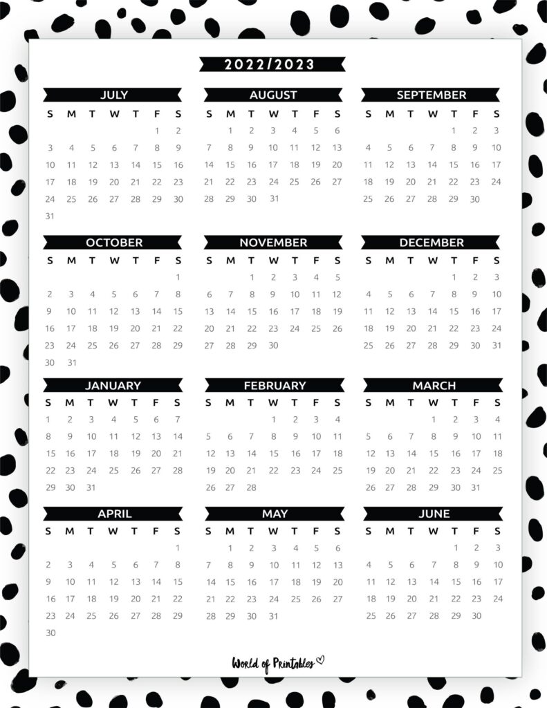 Black and White 2022 2023 School Year Calendar
