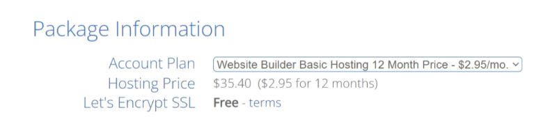 Bluehost package account plan options screen