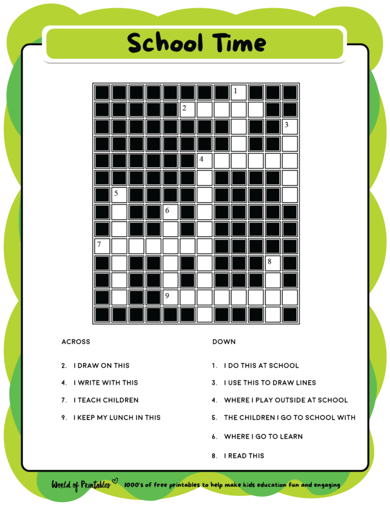 Printable Kids Crossword Puzzles - World of Printables