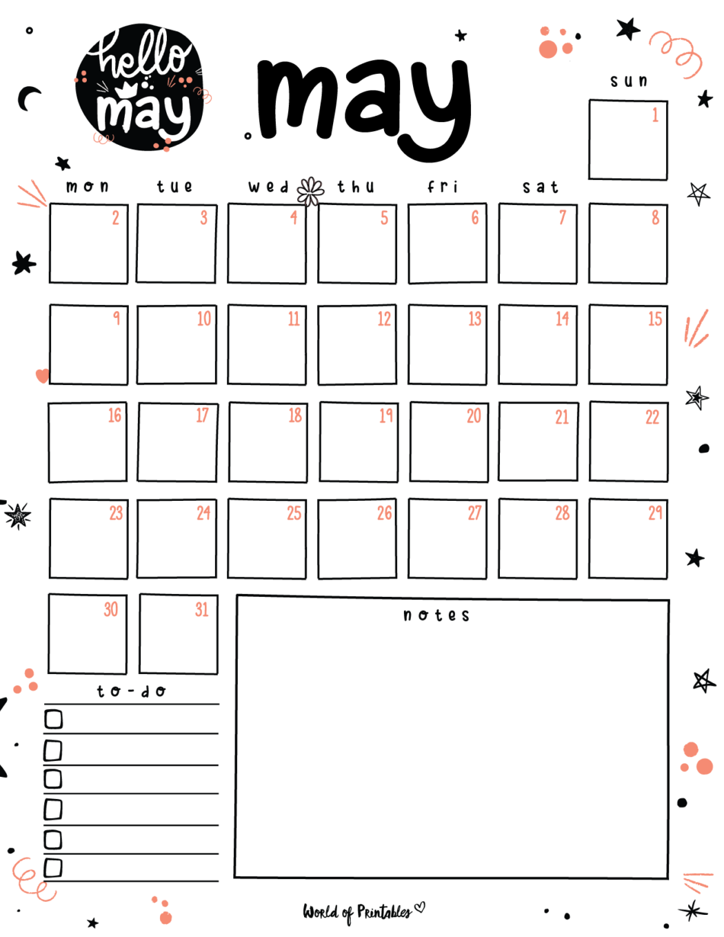 Free May Printable Set Calendars Planners World Of Printables