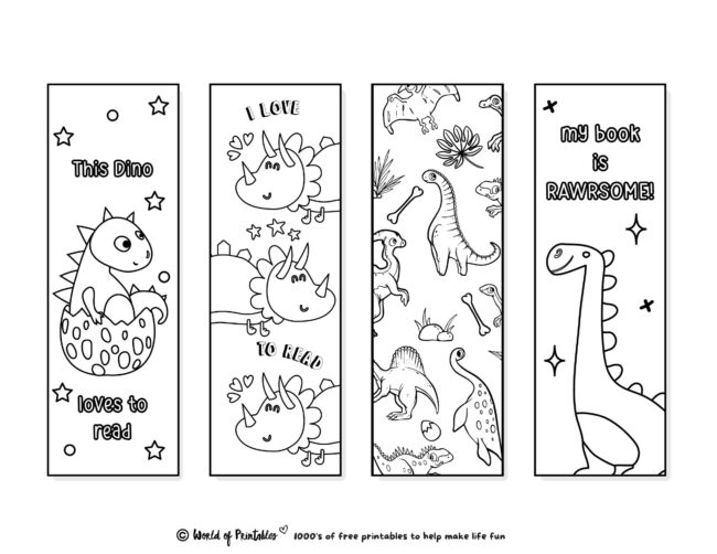Dinosaur Bookmarks to Color
