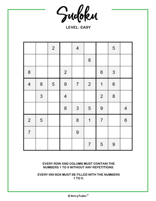 Easy Free Printable Sudoku