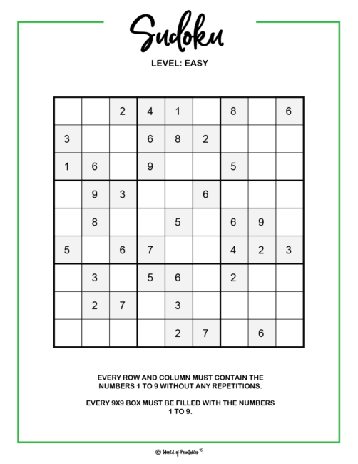 Free Printable Easy Sudoku with the Answer #2393