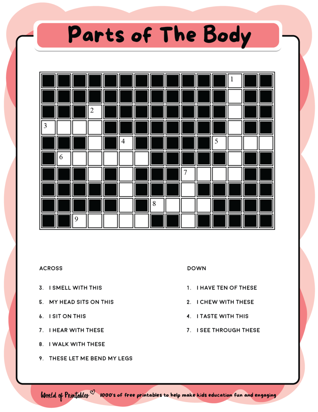 Printable Kids Crossword Puzzles World of Printables
