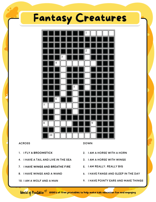 Free Printable Kids Crosswords