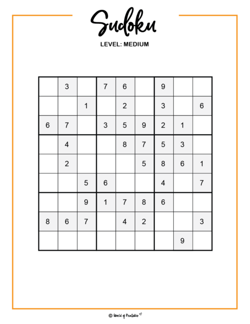 Free Sudoku Game Medium Level