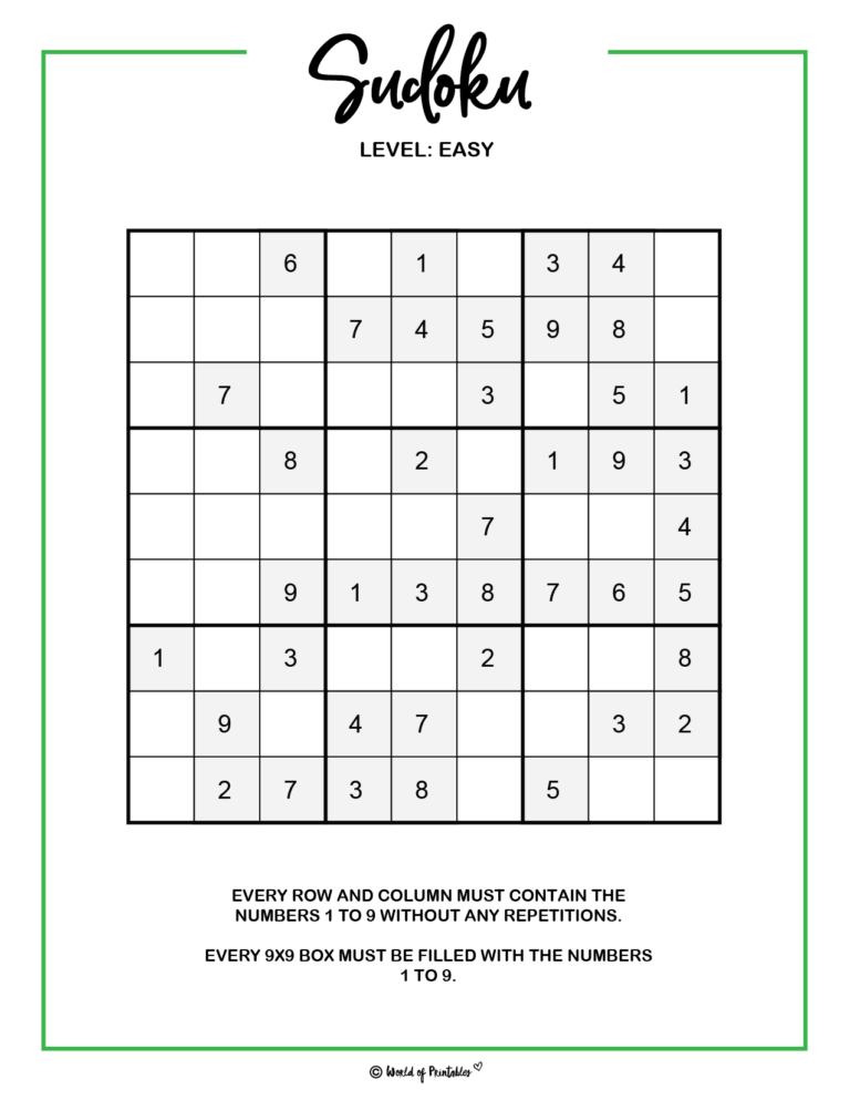 Printable Sudoku - 100+ Puzzles From Easy To Hard - World of Printables