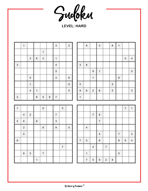 Hard Sudoku Game Printable