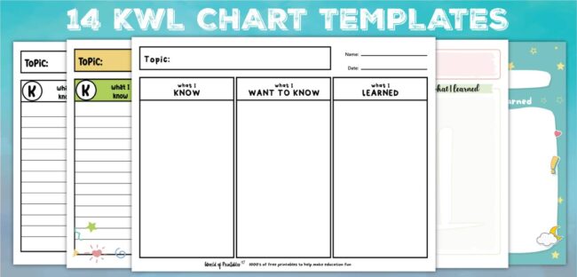 14 KWL chart templates in a variety of styles