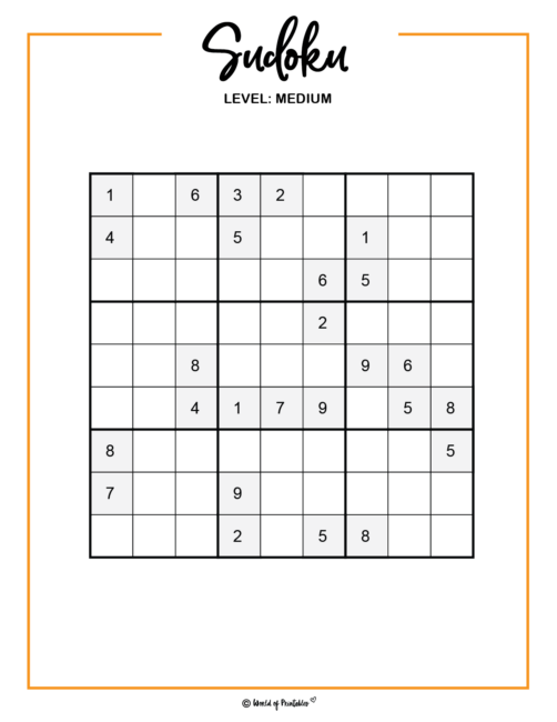 Medium Level Sudoku Puzzle