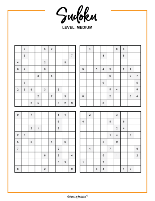 Printable Sudoku - 100+ Puzzles From Easy To Hard - World of