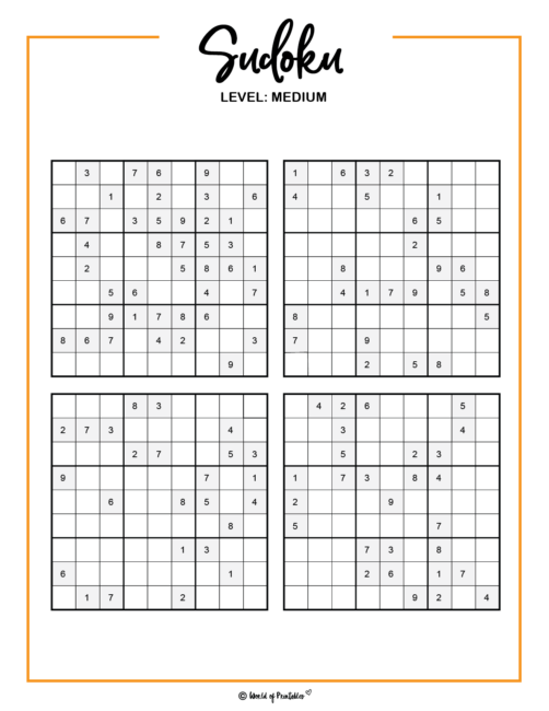 Medium Sudoku Print