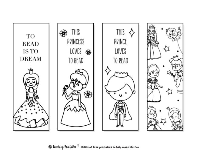Princess Bookmarks to Color