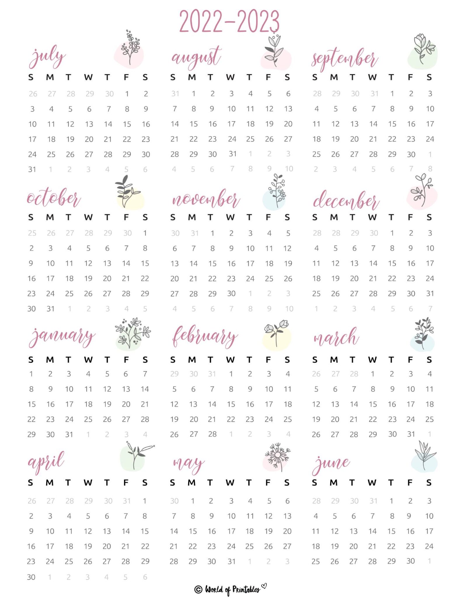 2022 2023 Calendar Free Printables World Of Printables