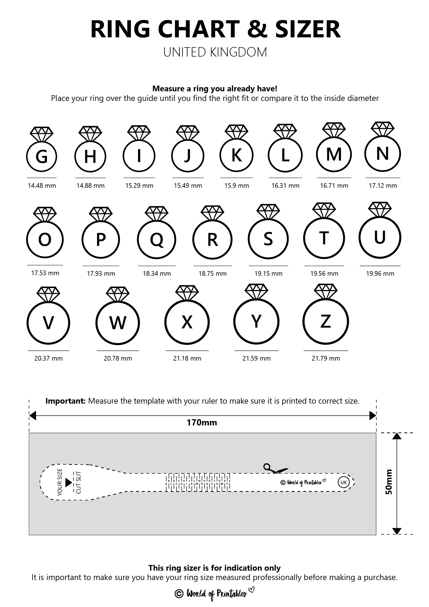 Printable Ring Sizer UK