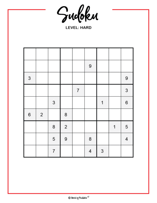 Hard Sudoku Puzzles Printable