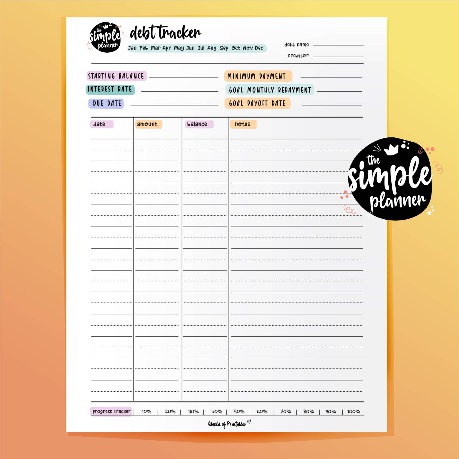 Simple Planner Debt Tracker