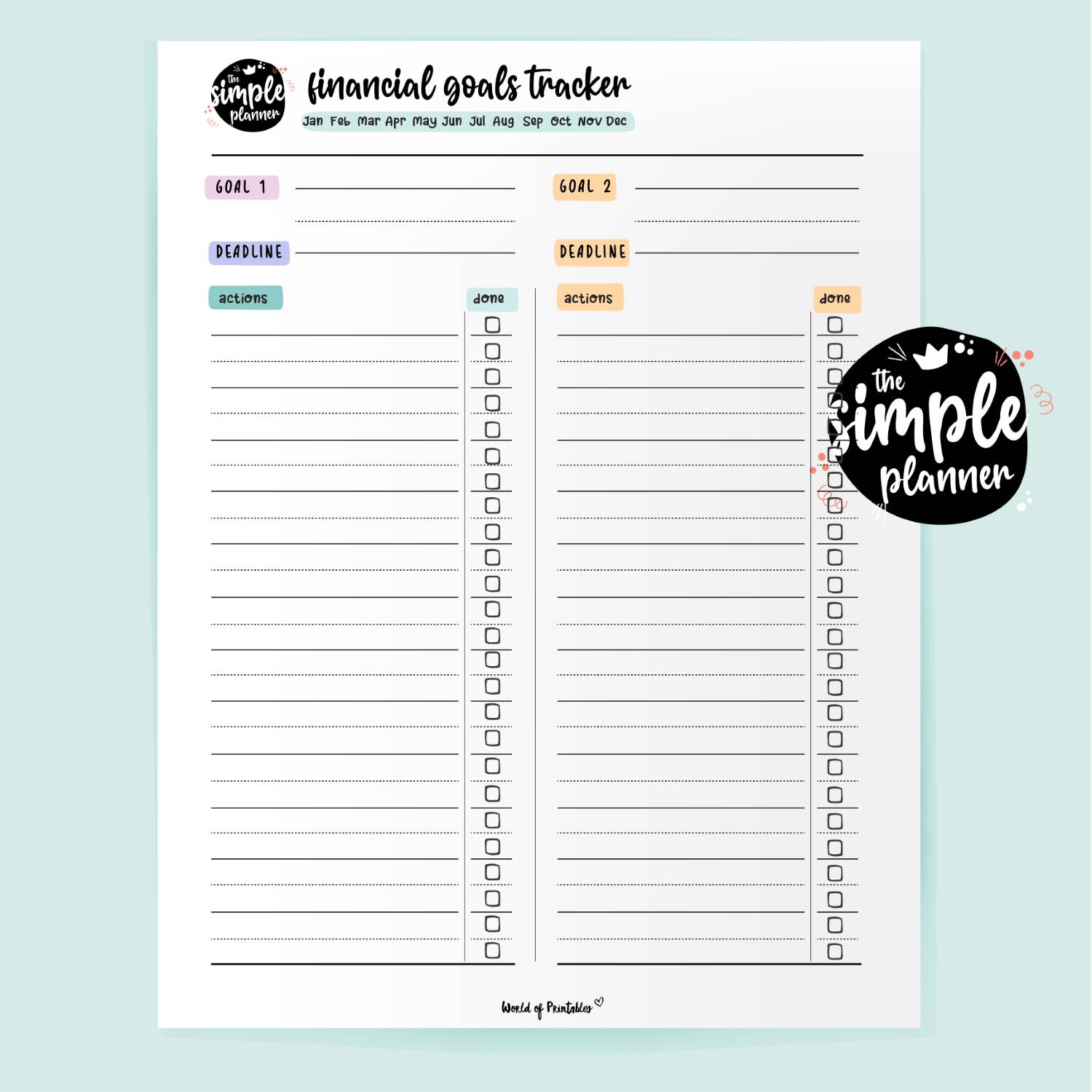 Simple Planner Financial Goals Tracker