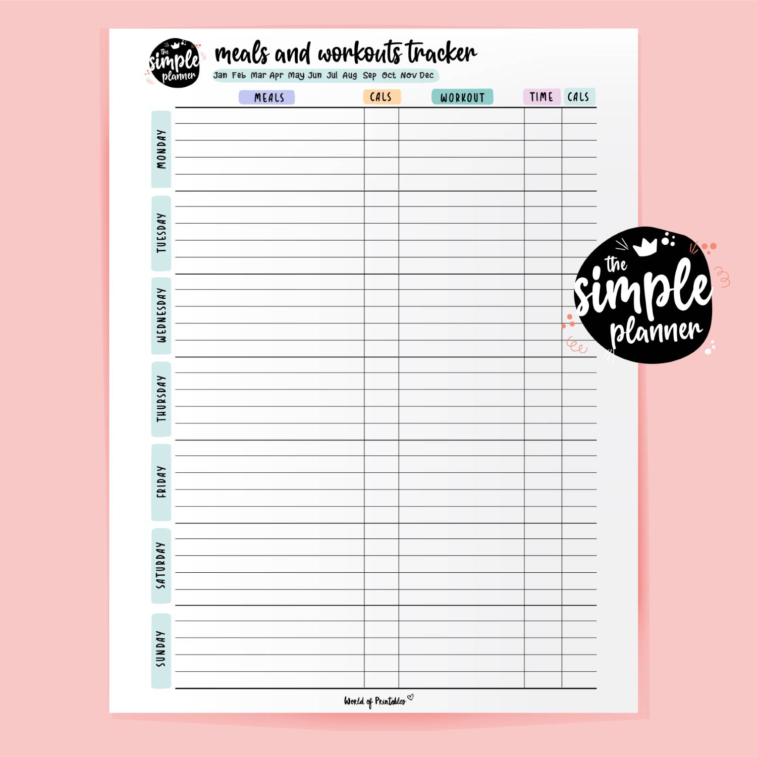 Simple Planner Meals and Workouts Tracker