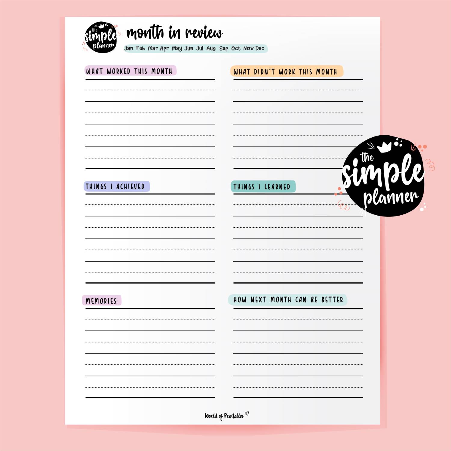 Simple Planner Month in Review