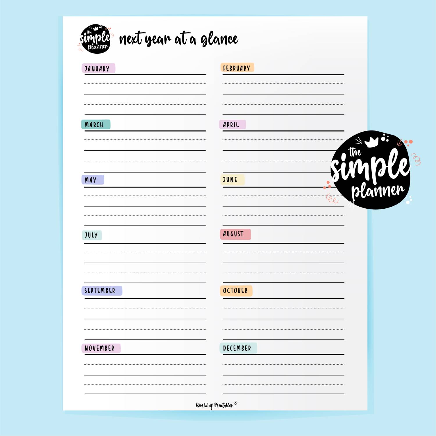 Simple Planner Next Year at a Glance