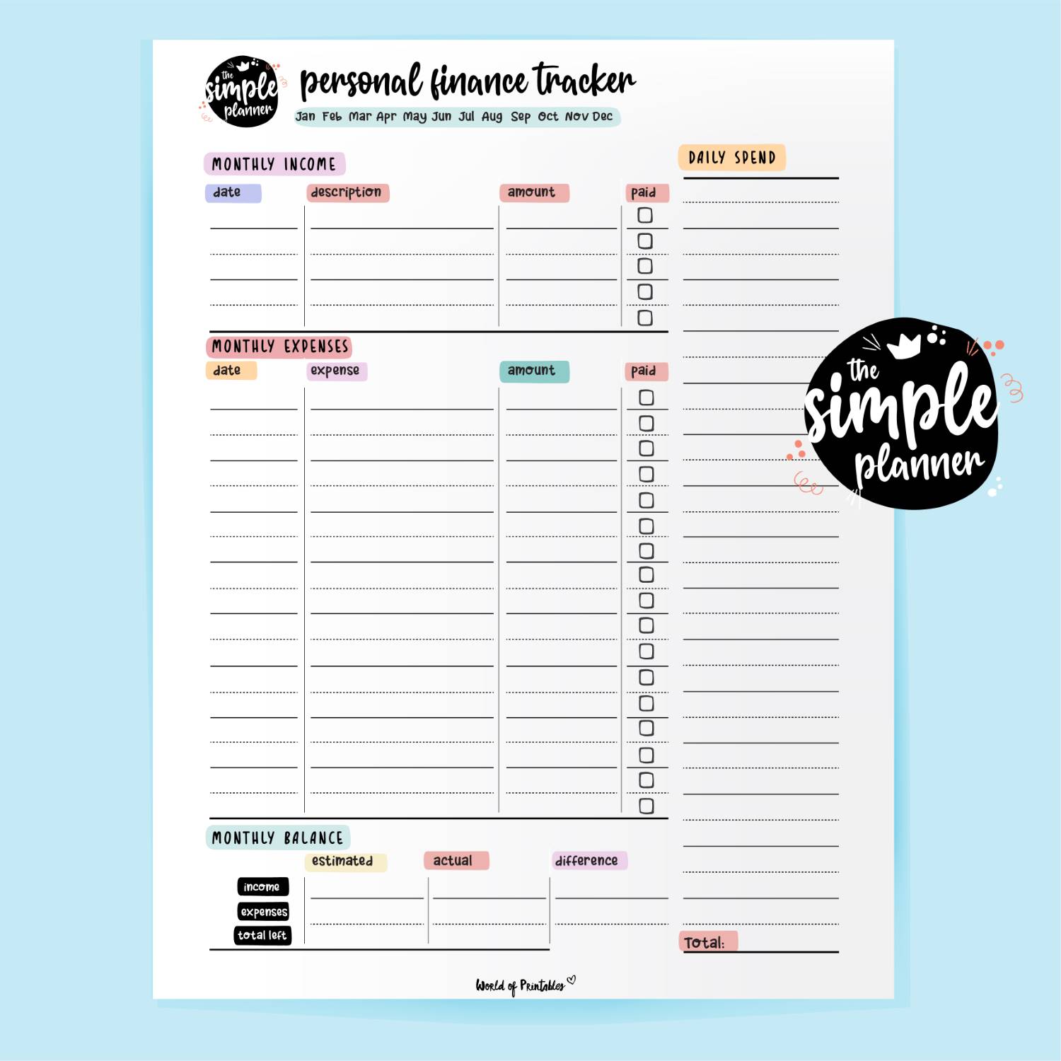 Simple Planner Personal Finance Tracker